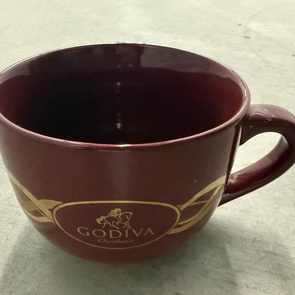Burgundy Ceramic Cappuccino Mug with Gold Metallic Accents and Godiva Logo